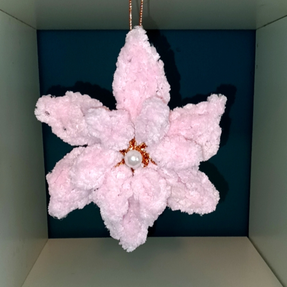 Pink poisenta Christmas ornament handmade crochet